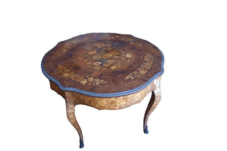 Tavolo da salotto olandese di fine 1700, di gusto francese stile Luigi XV, in legno di bois de -photo-2