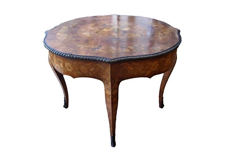 Tavolo da salotto olandese di fine 1700, di gusto francese stile Luigi XV, in legno di bois de -photo-3