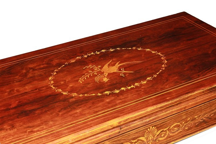 Tavolino da gioco francese della prima metà del 1800, stile Carlo X, in legno di palissandro-photo-2