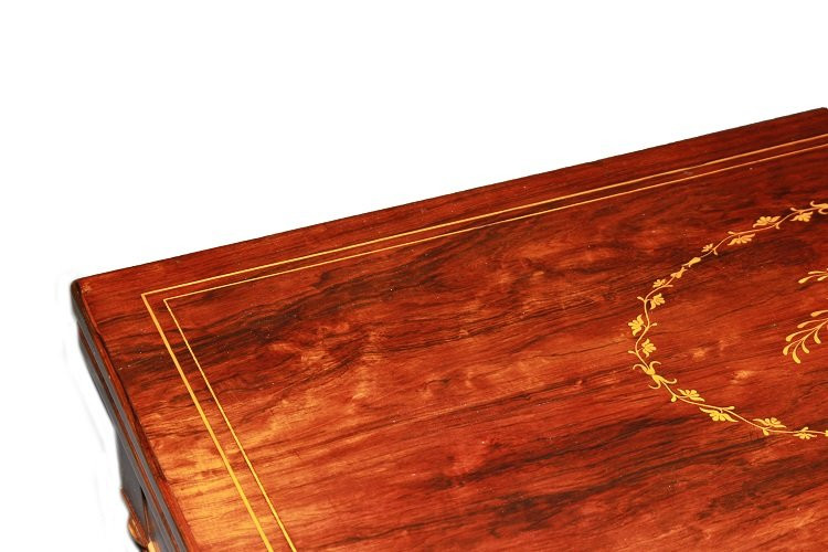 Tavolino da gioco francese della prima metà del 1800, stile Carlo X, in legno di palissandro-photo-4