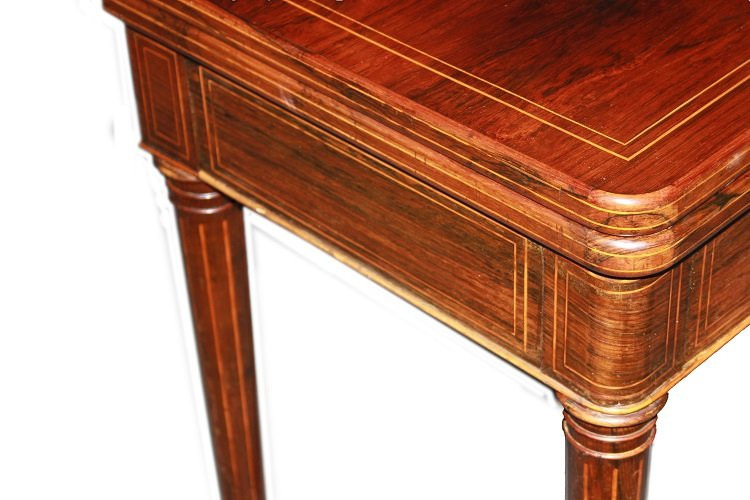 Tavolino da gioco francese della prima metà del 1800, stile Carlo X, in legno di palissandro-photo-3