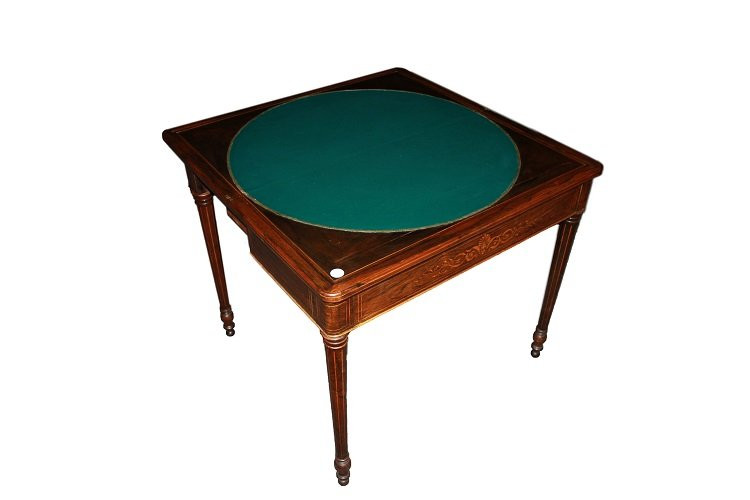 Tavolino da gioco francese della prima metà del 1800, stile Carlo X, in legno di palissandro-photo-4