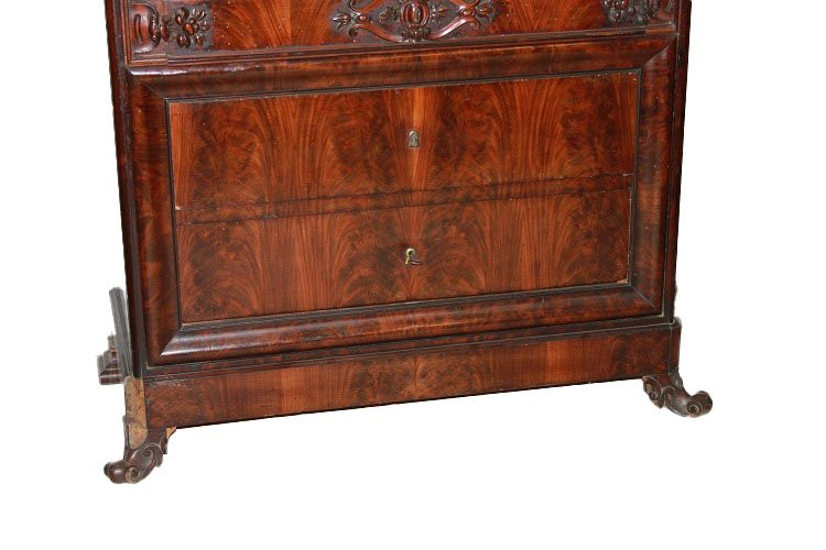 Grande secretaire Nord Europa della seconda metà del 1800, stile Biedermeier, in legno di mogan-photo-4