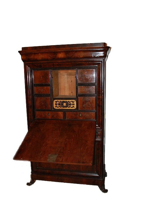 Grande secretaire Nord Europa della seconda metà del 1800, stile Biedermeier, in legno di mogan-photo-3