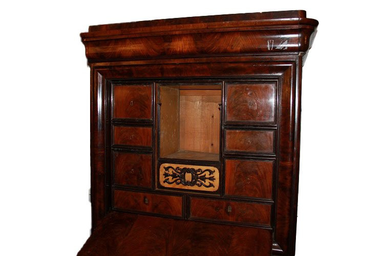 Grande secretaire Nord Europa della seconda metà del 1800, stile Biedermeier, in legno di mogan-photo-4