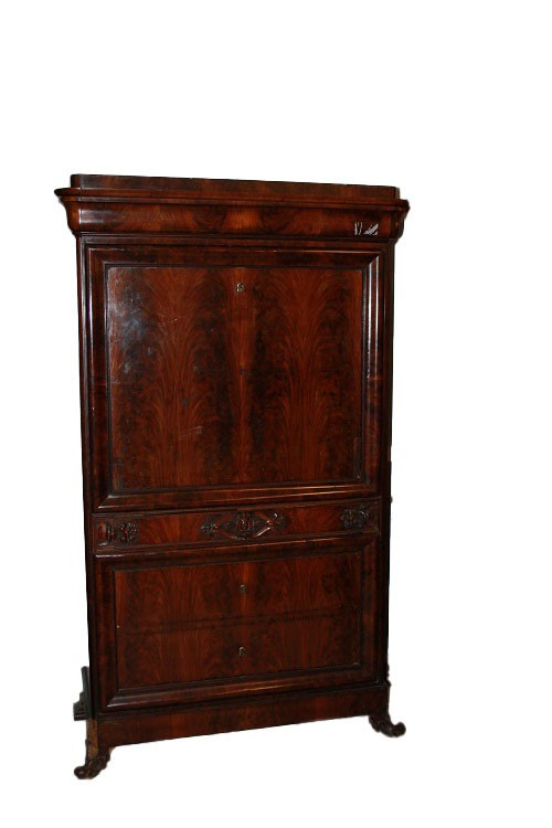 Grande secretaire Nord Europa della seconda metà del 1800, stile Biedermeier, in legno di mogan