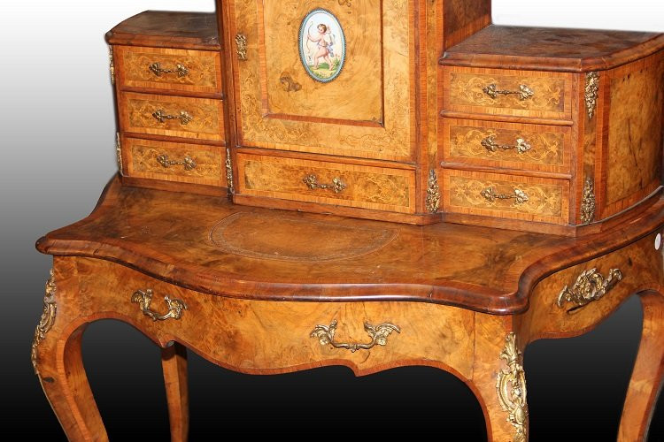 Stupendo scrittoio Bonheur du Jour francese della prima metà 1800, stile Luigi XV, in legno di -photo-2