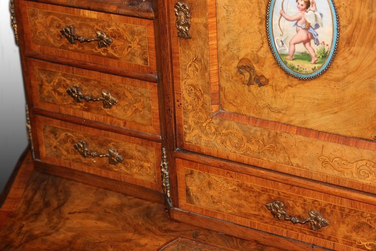 Stupendo scrittoio Bonheur du Jour francese della prima metà 1800, stile Luigi XV, in legno di -photo-3