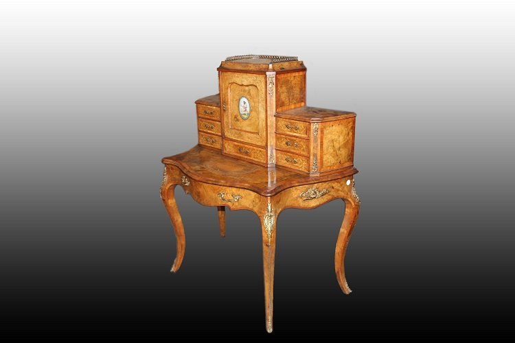 Stupendo scrittoio Bonheur du Jour francese della prima metà 1800, stile Luigi XV, in legno di -photo-4