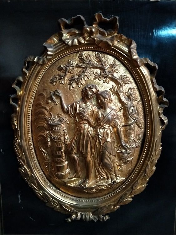 Credenza in stile boulle in legno ebanizzato con grande rosone raffigurante scena galante-photo-1