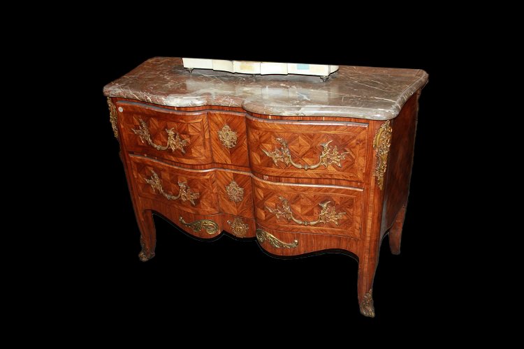 Bellissimo cassettone francese della prima metà 1800, stile Luigi XV, in legno di bois de rose.-photo-2