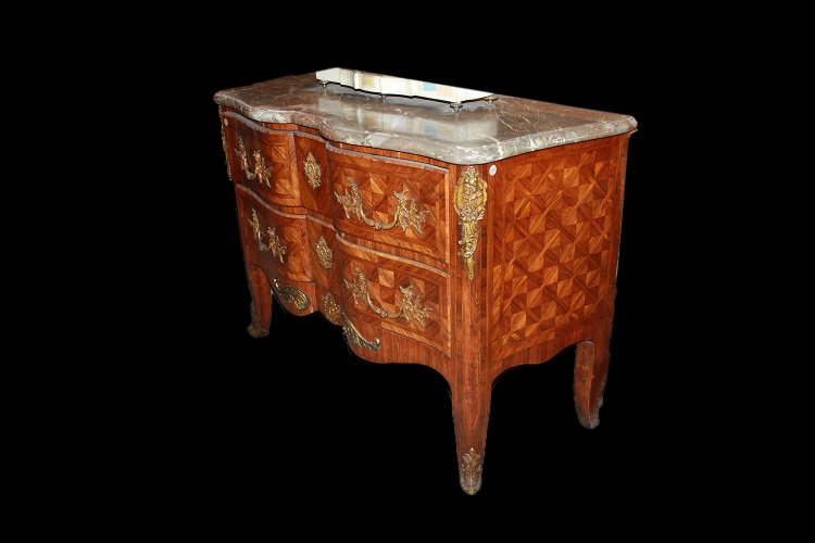 Bellissimo cassettone francese della prima metà 1800, stile Luigi XV, in legno di bois de rose.-photo-3