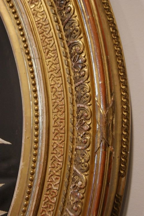 Quadro francese della seconda metà del 1800 con ricamato Sinforicarpo su fondo nero-photo-4