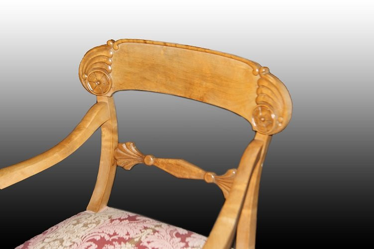 Gruppo di 3 poltrone Nord Europa, della 2 metà 1800, stile Biedermeier, in legno di betulla-photo-3