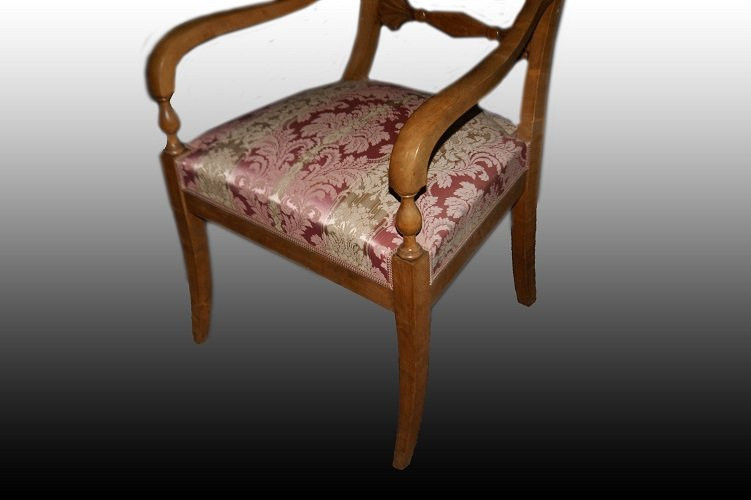 Gruppo di 3 poltrone Nord Europa, della 2 metà 1800, stile Biedermeier, in legno di betulla-photo-4