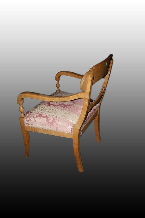 Gruppo di 3 poltrone Nord Europa, della 2 metà 1800, stile Biedermeier, in legno di betulla-photo-2