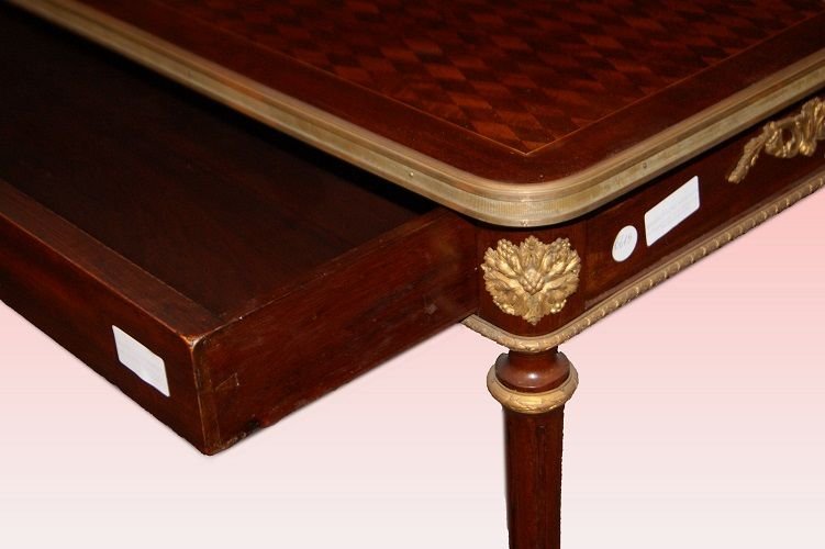 Bellissimo scrittoio francese di metà 1800, stile Luigi XVI, in legno di bois de rose e mogano.-photo-3