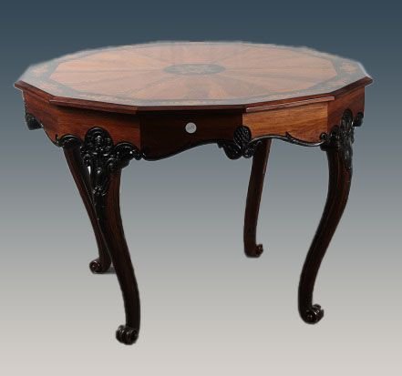 Tavolo dodecagonale francese della prima metà del 1800, stile Carlo X, in legno di palissandro -photo-2