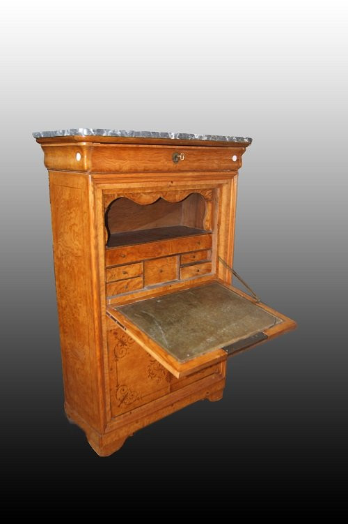Stupendo secretaire francese della prima metà del 1800, stile Carlo X, in legno frassino -photo-3