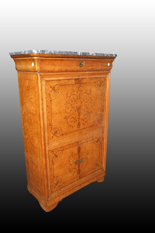 Stupendo secretaire francese della prima metà del 1800, stile Carlo X, in legno frassino 