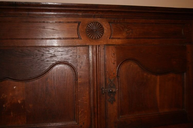 Grande stipo francese di fine 1600 in legno di rovere. Presenta 4 ante, 2 nel corpo superiore-photo-3