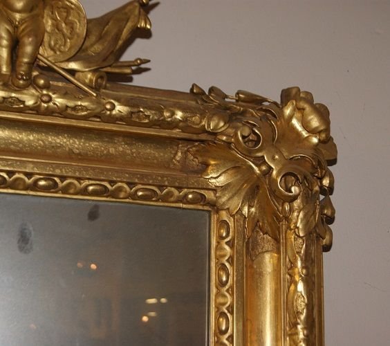 Stupenda specchiera francese della prima metà del 1800, in legno dorato foglia oro-photo-3
