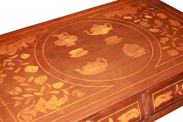 Tavolino scrittoio Olandese di inizio 1800 in legno di Mogano intarsiato-photo-2
