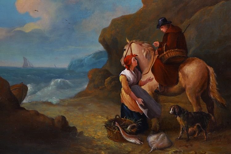 Olio su tela inglese dalla pregiata fattura, di fine 1700, figlio della scuola pittorica del pi-photo-2