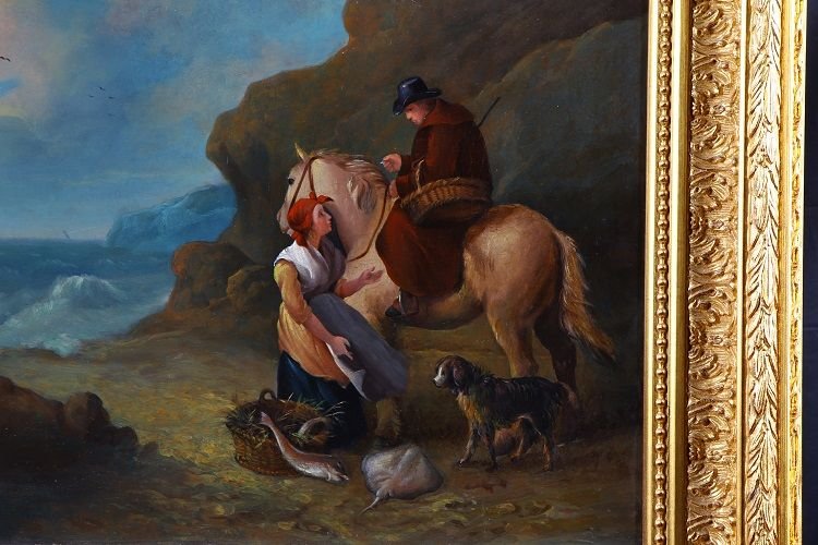 Olio su tela inglese dalla pregiata fattura, di fine 1700, figlio della scuola pittorica del pi-photo-3
