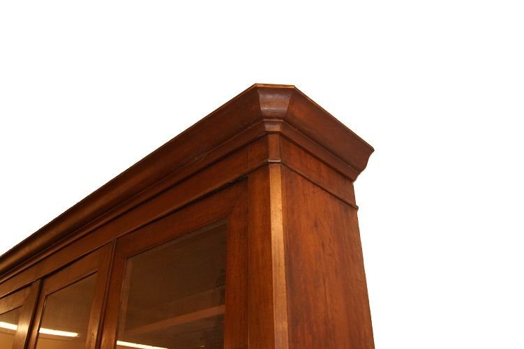 Grande libreria credenza italiana di inizio 1800, stile Luigi Filippo, in legno di noce. Presen-photo-2