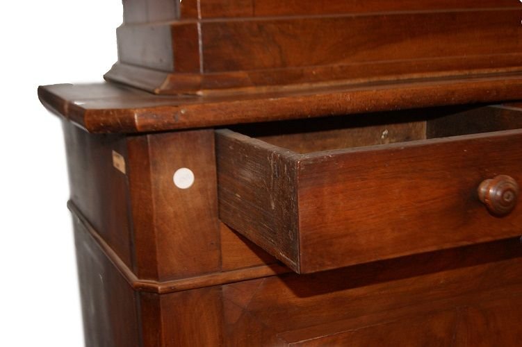 Grande libreria credenza italiana di inizio 1800, stile Luigi Filippo, in legno di noce. Presen-photo-3