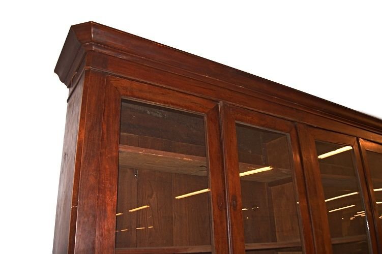 Grande libreria credenza italiana di inizio 1800, stile Luigi Filippo, in legno di noce. Presen-photo-4