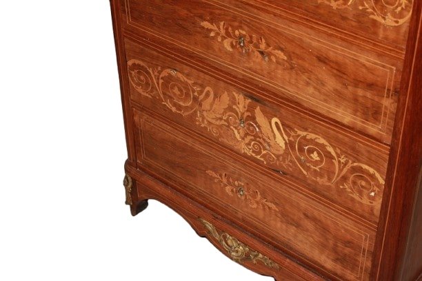 Bellissimo Secretaire Carlo X in legno di Palissandro riccamente intarsiato-photo-4