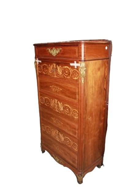 Bellissimo Secretaire Carlo X in legno di Palissandro riccamente intarsiato-photo-1