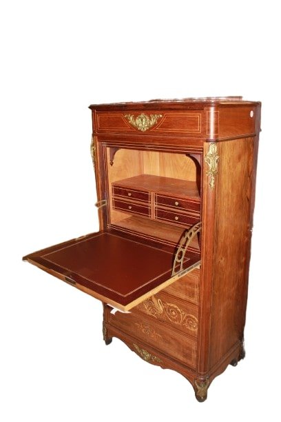 Bellissimo Secretaire Carlo X in legno di Palissandro riccamente intarsiato-photo-2