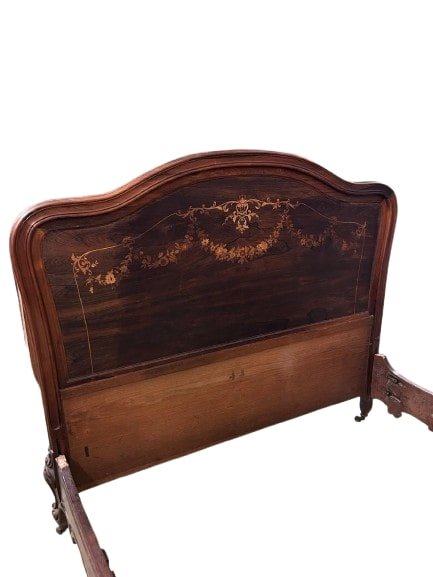 Letto Francese del 1800 Stile Luigi XV in Legno di Palissandro Riccamente Intarsiato-photo-2