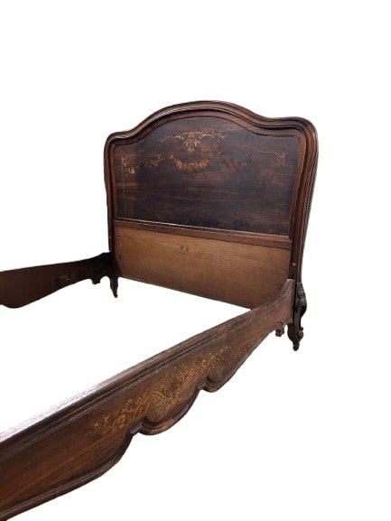 Letto Francese del 1800 Stile Luigi XV in Legno di Palissandro Riccamente Intarsiato-photo-1