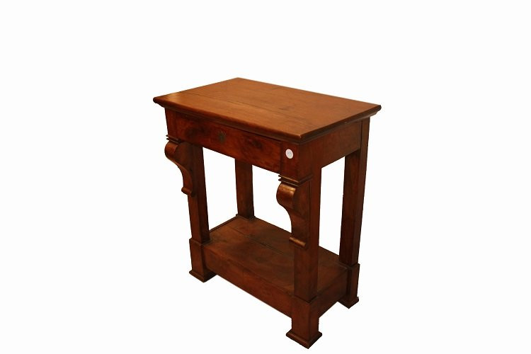 Piccola consolle francese della seconda metà del 1800, stile Impero, in legno di mogano-photo-2