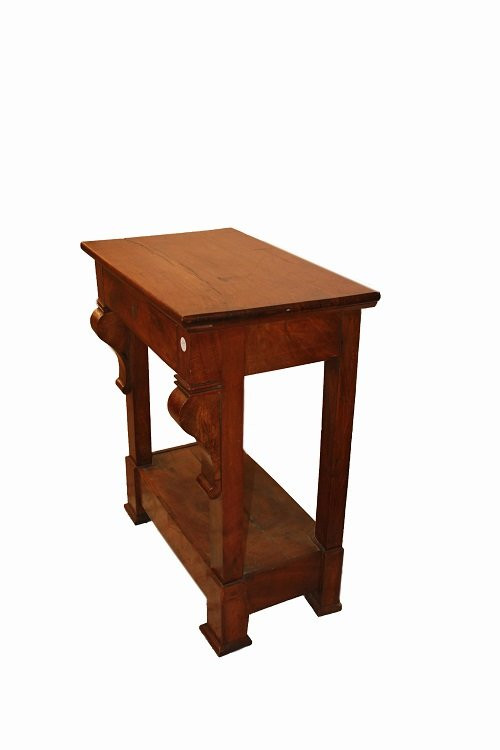 Piccola consolle francese della seconda metà del 1800, stile Impero, in legno di mogano-photo-3