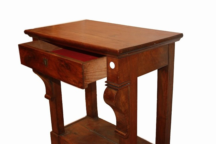 Piccola consolle francese della seconda metà del 1800, stile Impero, in legno di mogano-photo-4