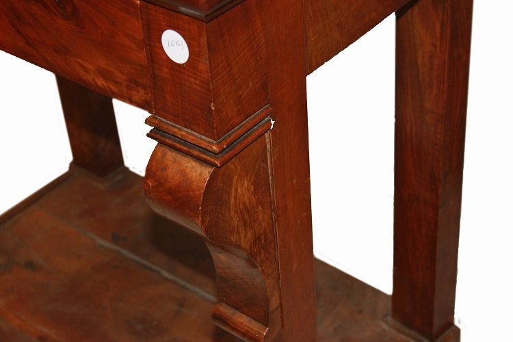 Piccola consolle francese della seconda metà del 1800, stile Impero, in legno di mogano-photo-1
