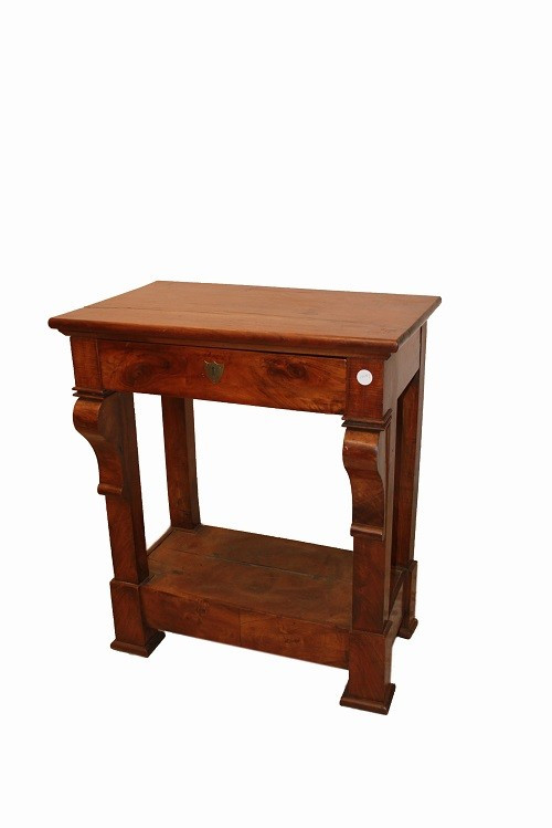 Piccola consolle francese della seconda metà del 1800, stile Impero, in legno di mogano