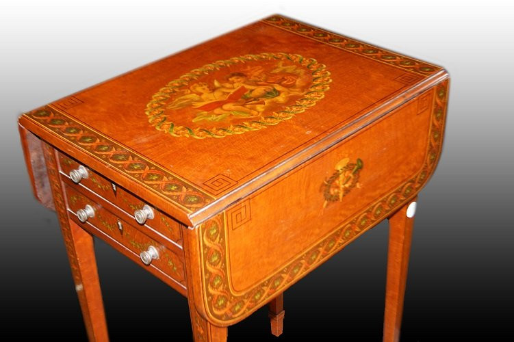 Bellissimo tavolino con alette inglese della prima metà del 1800, stile Sheraton, in legno di s-photo-3