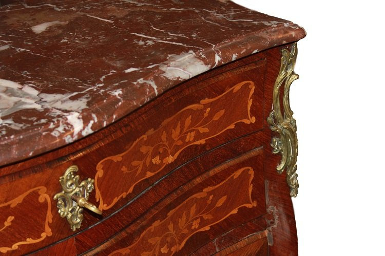 Comoncino francese della seconda metà del 1800, stile Luigi XV, in legno di bois de violette-photo-4