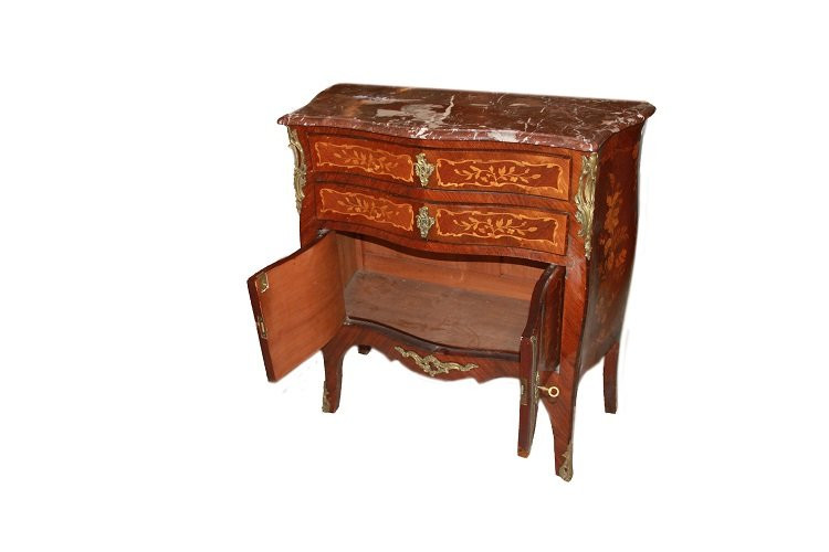 Comoncino francese della seconda metà del 1800, stile Luigi XV, in legno di bois de violette-photo-2