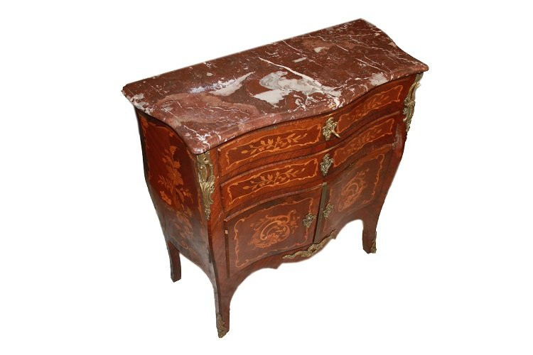 Comoncino francese della seconda metà del 1800, stile Luigi XV, in legno di bois de violette-photo-3