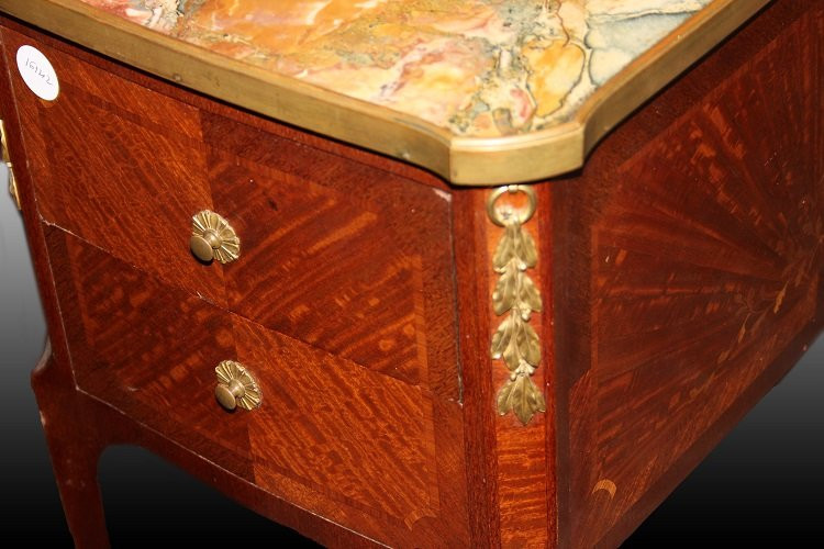 Mobiletto comodino francese della seconda metà del 1800, stile Luigi XV, in legno di bois de ro-photo-3