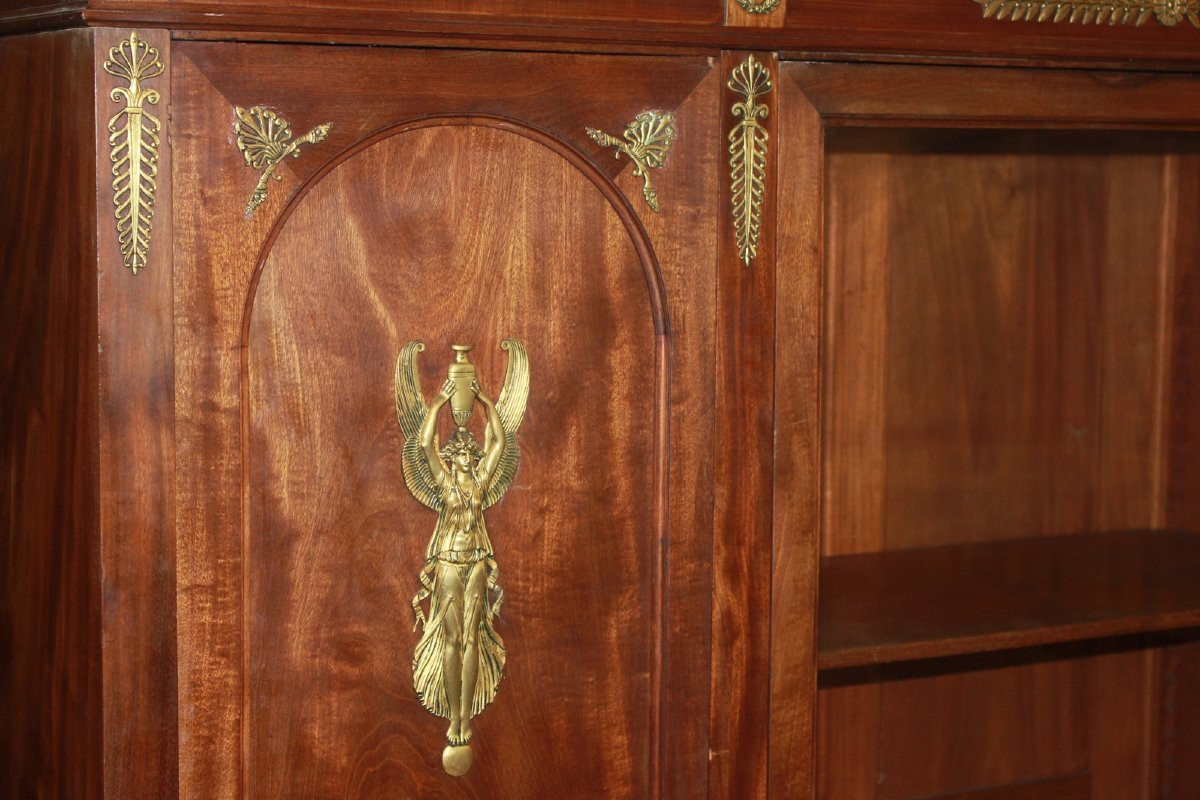 Libreria Stile Impero Francese di Fine 1800 In Legno di Mogano con Bronzi-photo-4