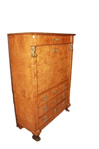 Secretaire Francese Stile Impero del 1800 In Legno di Betulla Con Bronzi-photo-1