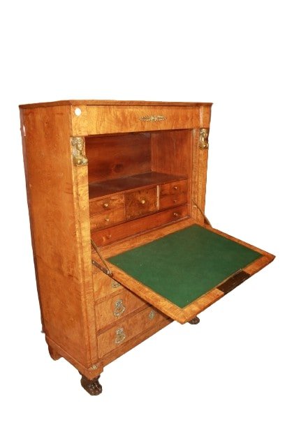 Secretaire Francese Stile Impero del 1800 In Legno di Betulla Con Bronzi-photo-2